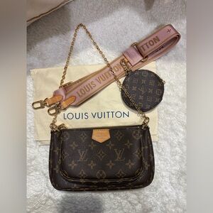 Monogram Crossbody Bag with Pink Strap